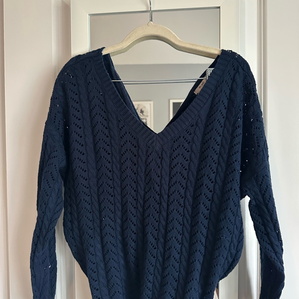 Navy V-Neck Women's Sweater with back cross